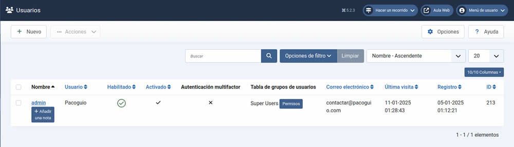area gestion usuarios