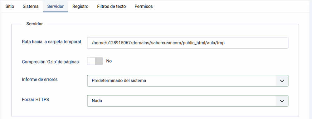 configuracion global servidor