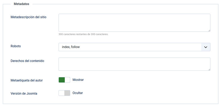 configuracion global sitio metadatos sabercrear