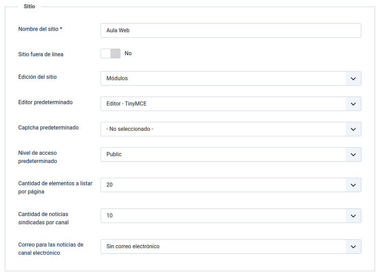 configuracion global sitio sabercrear