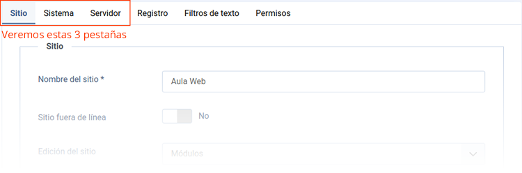 configuracion global sitio pestañas