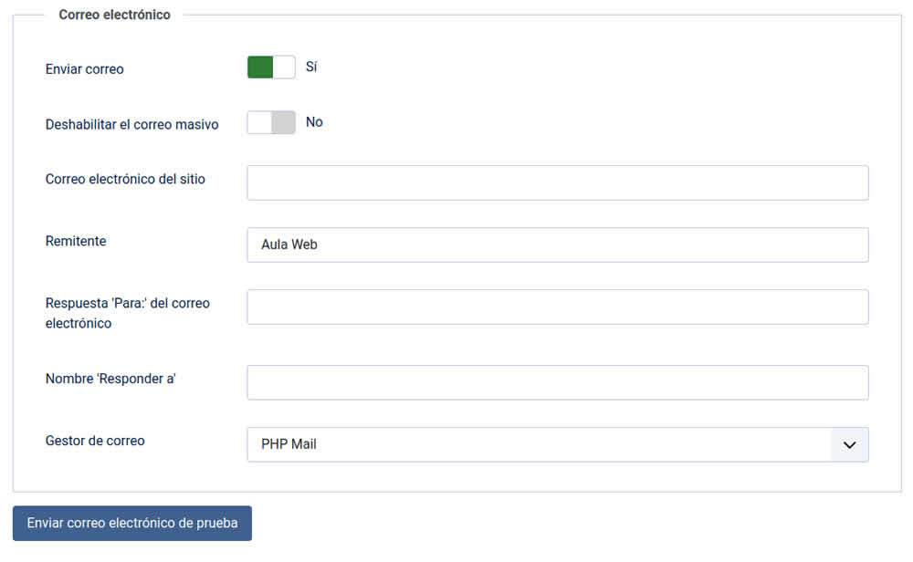 configuración global servidor correo e