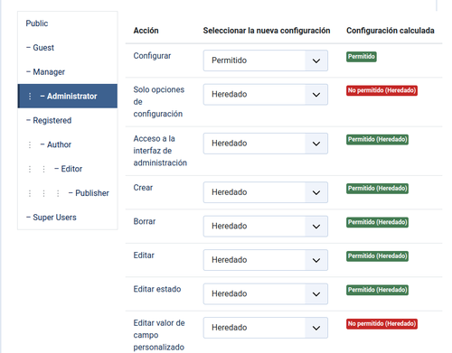 acciones que puede ejercer un administrador en joomla