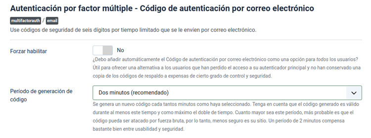 Autenticación de factor múltiple código autenticación correo electrónico