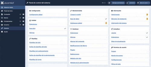 comprobar actualizaciones manualmente en Joomla