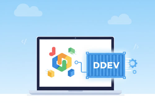 ilustración representando una pantalla de ordenador con la instalación de joomla en ddev