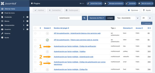 plugins de autenticación de factor múltiple en Joomla