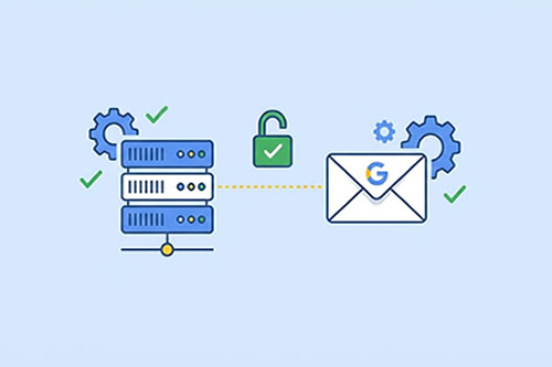 ilustración son un servidor conectandose son gmail en workspace